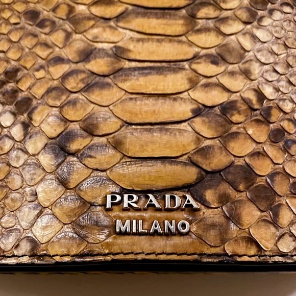 Prada Brown Tan Pitone Python Snake Skin Exotic Top Handle Crossbody Bag Italy - Picture 8 of 11